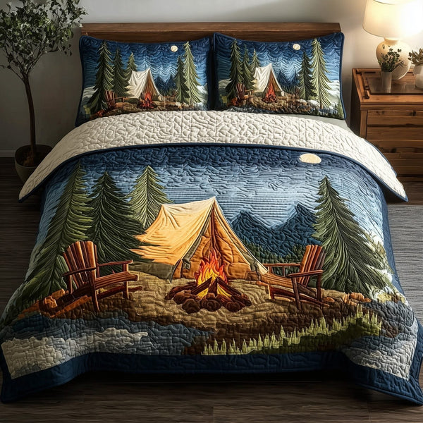 Calm and Cozy quilted bedding set on a made bed