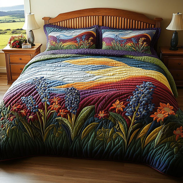 Floral and Botanical quilted bedding set on a made bed