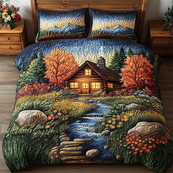 Nature and Landscape quilted bedding set on a made bed