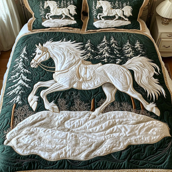 Western and Horses quilted bedding set on a made bed