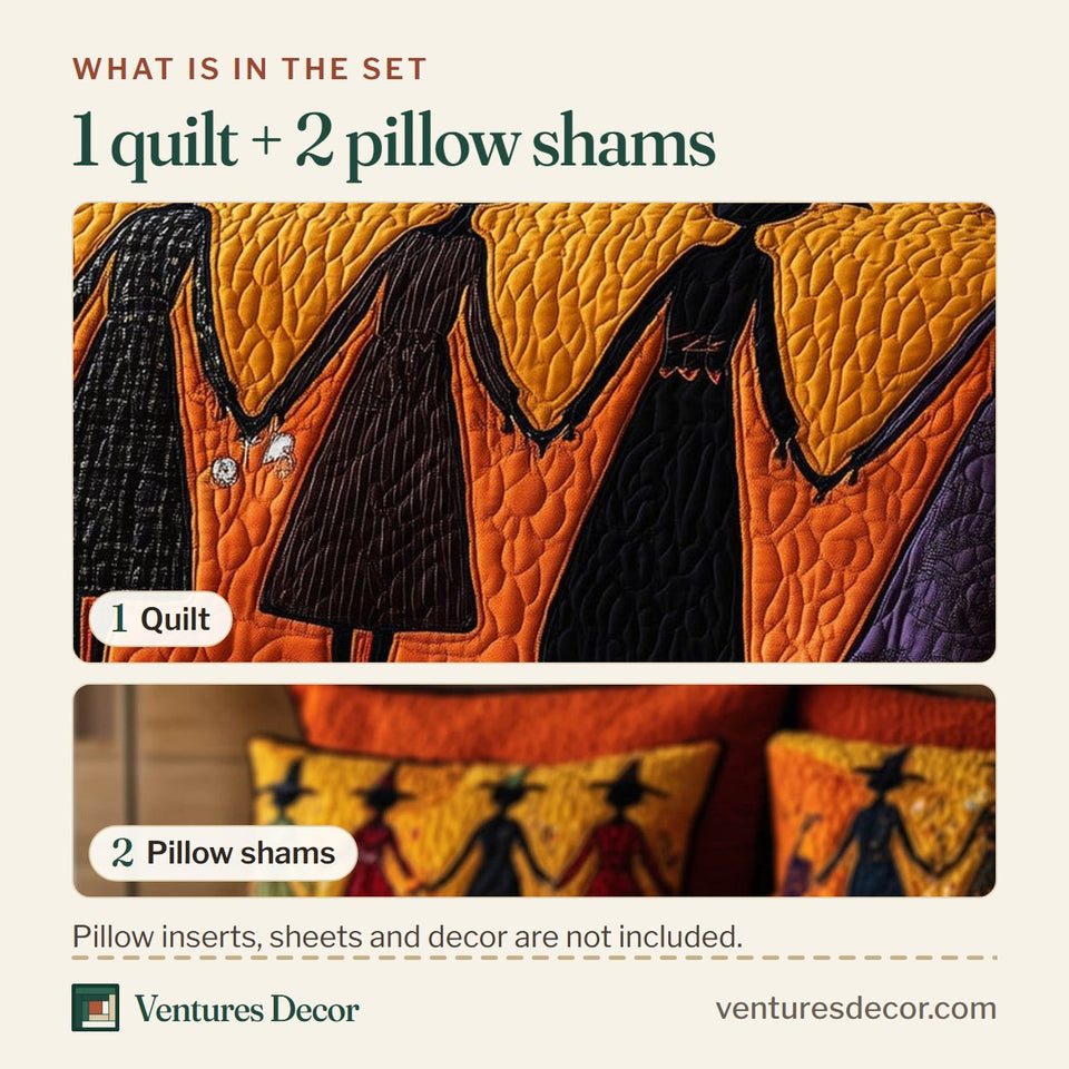 What is in the set: one quilt and two pillow shams, shown in the Wisdom Squad Red Heart Border design